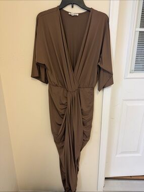 Dress Day Taupe V-Neck Wrap Midi Dress